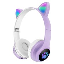 هدفون بلوتوثی مدل گربه ای بدون قابلیت نویز کنسلینگ، درگاه شارژ microUSB، دارای چراغ‌های LED RGB
